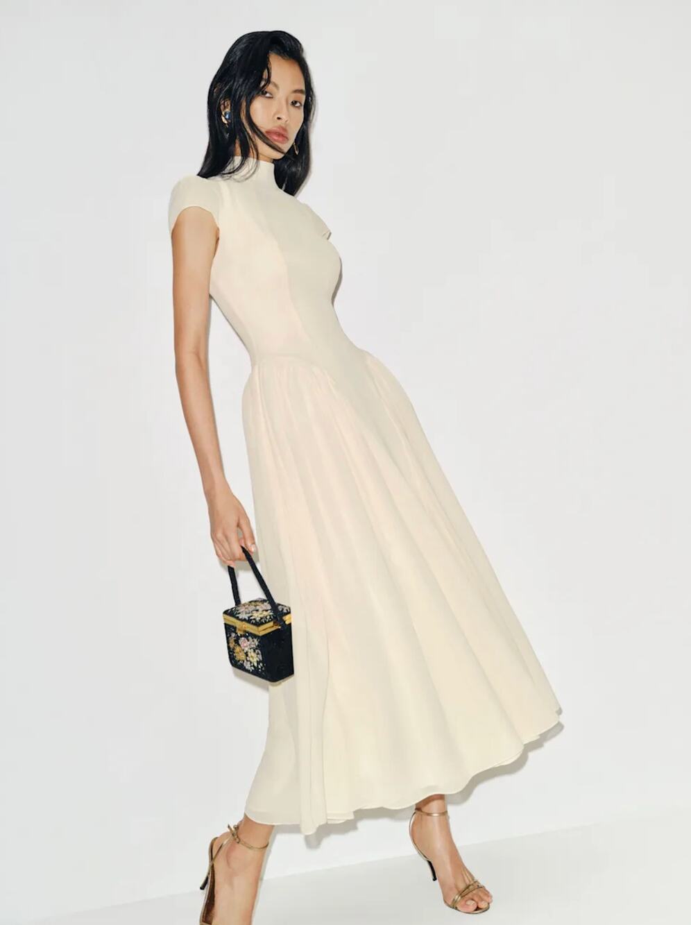 Reformation Maven Dress Midi Cream